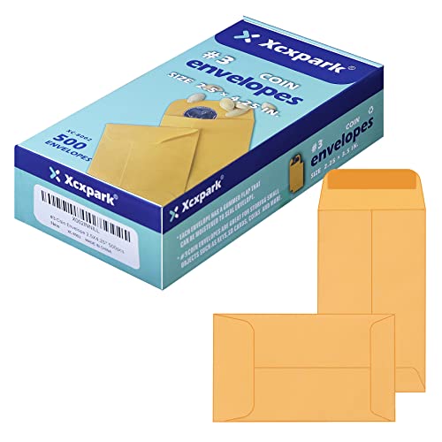 Xxcxpark 500 PCS #3 Coin Envelopes, 2-1/2” x 4-1/4” inches Brown Kraft Envelopes Classic Small Parts Envelopes with Self Adhesive Gummed Flap for Coins, Cash, Credit Cards, Seeds - color: Brown, size: 500 PCS #3 (2.5" x 4.25")