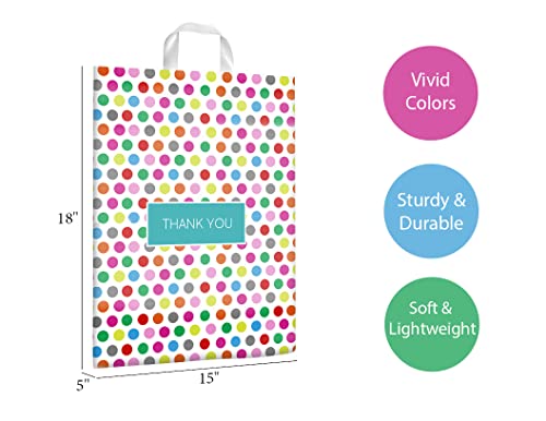 Purple Q Crafts Printed Polka Dot Thank You Bag. 50 PACK 15"x18". Frosted Soft Loop Shopping Bag with Gusset for Merchandise, Boutiques (15"x18") - size: Large 15"x18"