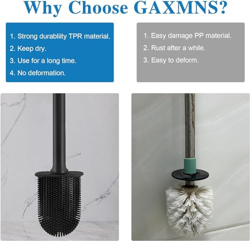 Silicone Toilet Brush and Holder, Wall Mounted No Rust Problem Black - color: Black