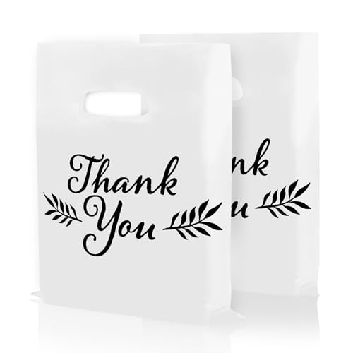 Thank You Bags, Merchandise Bags, With Handles, White 9”x12” Bulk 100 Pk - color: White, size: 9" x 12"