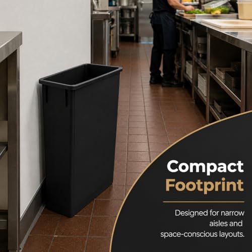 23 Gallon Slim Rectangular Commercial Trash Can, Heavy Duty Plastic Indoor Waste Bin for Kitchen, Office, Restaurant, School, Restroom & Janitorial Use (Black, No Lid) - color: Black