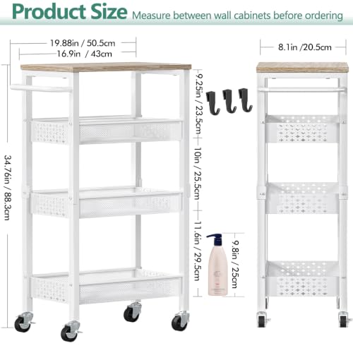 Vivihomety 4-Tier Laundry Utility Rolling Storage Cart with Wheels, Metal - color: White, size: 8.1 inch wide