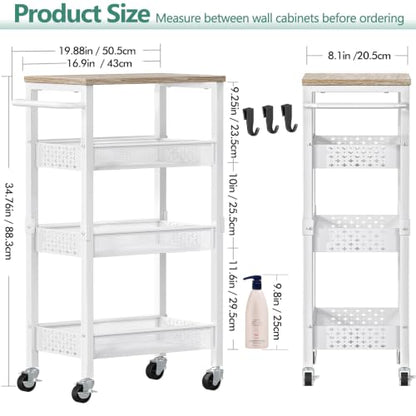 Vivihomety 4-Tier Laundry Utility Rolling Storage Cart with Wheels, Metal - color: White, size: 8.1 inch wide