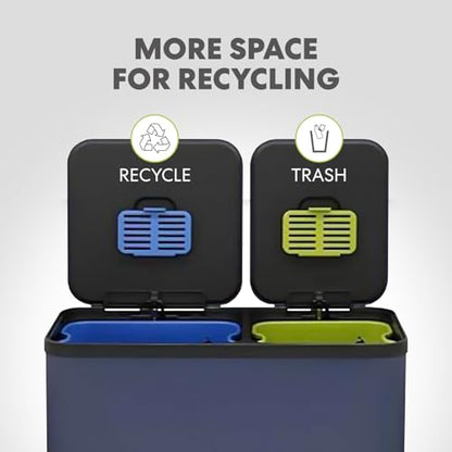 Simpli-Magic 70 Liter / 18.5 Gallon Rectangular Hands-Free Dual Compartment Recycling Kitchen Step Trash Can with Soft-Close Single Lid, Stainless Steel (40L x 30L Capacity), Blue - color: Blue, size: 70 Liter