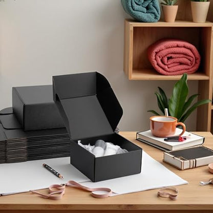 8x8x4 inch Black Shipping Boxes for Small Business- Set of 25 - color: Black, size: 8x8x4 Inch