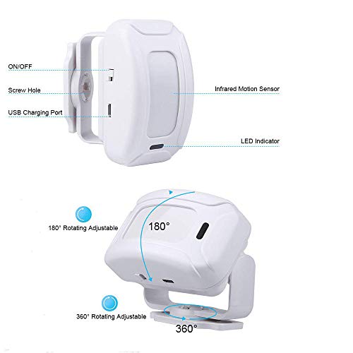 GREENCYCLE Wireless Motion Sensor Detector Alarm, Home Security Alert, Store Welcome Chime Door Entry Doorbell (918 Feet, 36 Tunes, 4 Volume Levels, LED Indicators), 1 Motion Detector 1 Remote Control