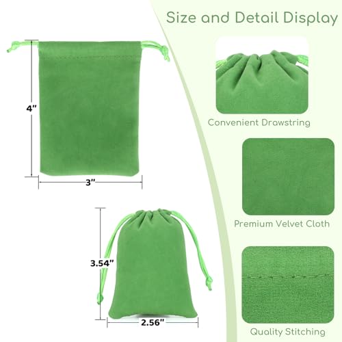 Tapleap 12Pcs Small Dice Bags, 3x4” Green Velvet Drawstring Jewelry Pouch - color: Green, size: 3x4in