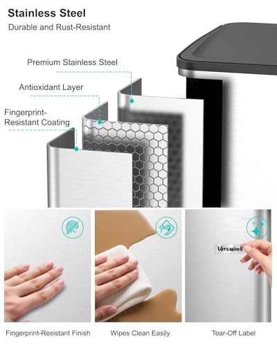 Dual Trash and Recycling Bins for Kitchen, 19+8 Gallon (72+30L) Stainless Steel Trash and Recycle Bin Combo with Soft-Close Lid, Large Garbage Cans for Kitchen Home with 2 Magnets Sticker, Silver - color: Silver