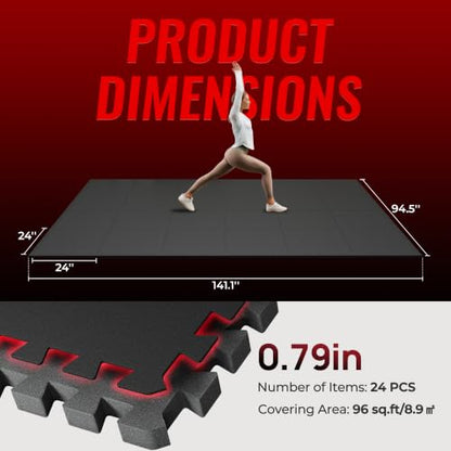 SUPERJARE 0.79'' Extra-Thick 24 Pcs 96 Sq Ft Exercise Equipment Mats - color: Black, size: 24 Tiles (96 Sq Ft)