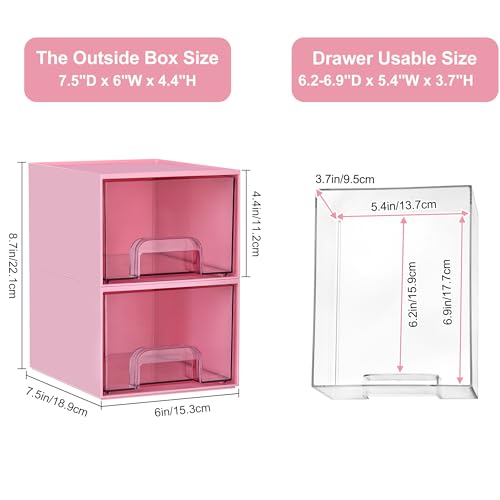 Vtopmart 4 Pack Small Clear Stackable Storage Drawers, Pink - style: Small-4pack-Pink