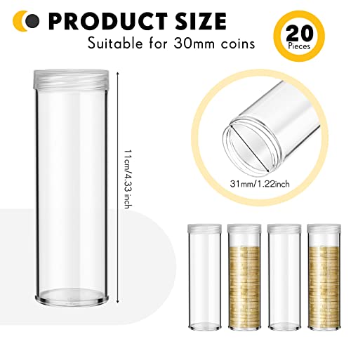 SATINIOR 20 Pcs Half Dollar Coin Tubes Round Clear with Screw on Lid