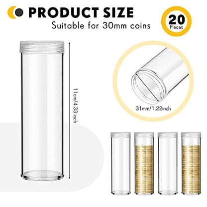 SATINIOR 20 Pcs Half Dollar Coin Tubes Round Clear with Screw on Lid