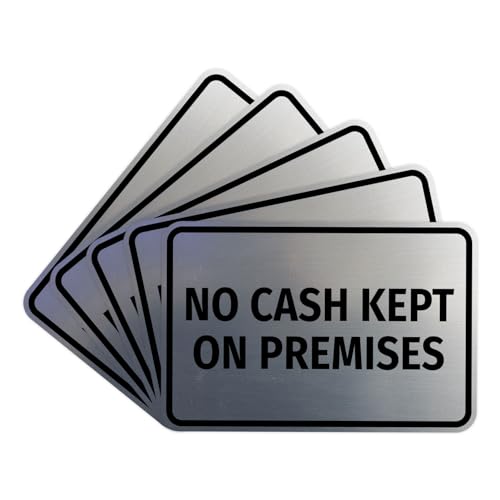 Signs ByLITA Classic Framed No Cash Kept on Premises Sign (Brushed Silver) - Small (5 Pack) - color: Brushed Silver, size: Small (4" x 6") 5 Pack