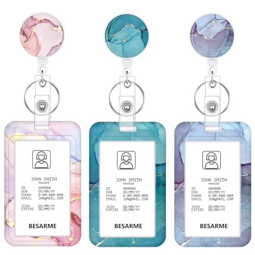 3 Pack Marble Retractable Badge Holder Set with Vertical ID Holder - color: Marble