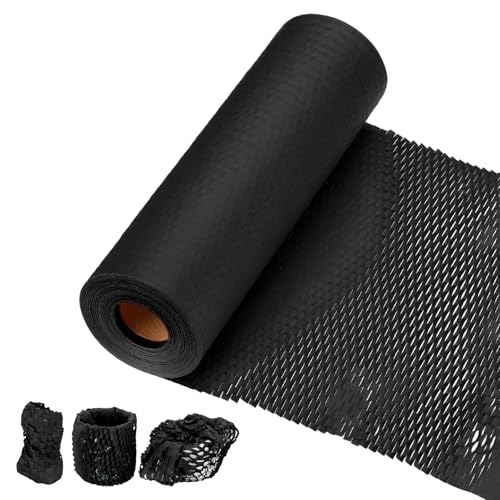 PATIKIL Honeycombs Packing Paper, 12" x 164' Honeycombs Cushioning Wrap Roll Kraft Wrapping Paper for Shipping Moving Wrapping Gifts, Black - color: Black, size: 12" x 164'