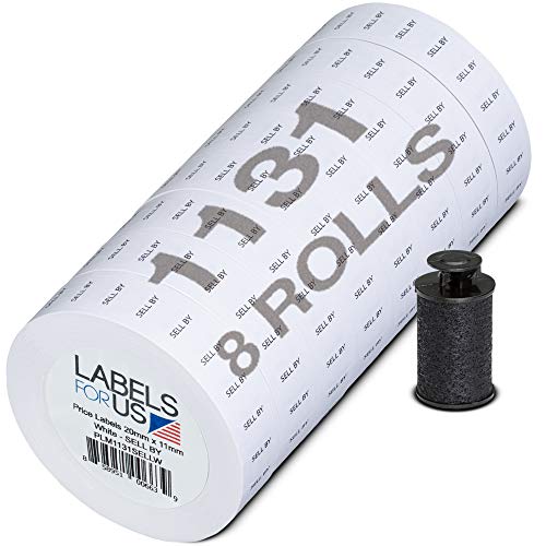 Labels for Monarch 1131 - Sell BY Text Printed - White - 20,000 Units - Pack with 8 Rolls - Ink Roller Included - Made by Labels for Us - color: Sell By, size: 1 Pack (8 Rolls) - Prime