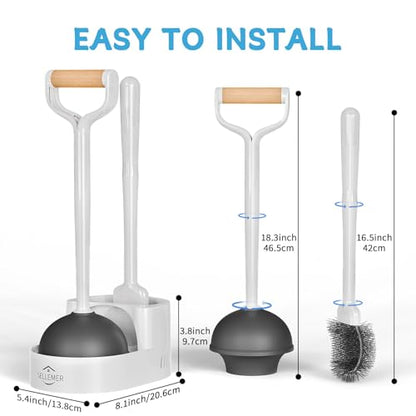 Sellemer Toilet Brush and Plunger Set, Curved Head for Deep Cleaning, White - color: White