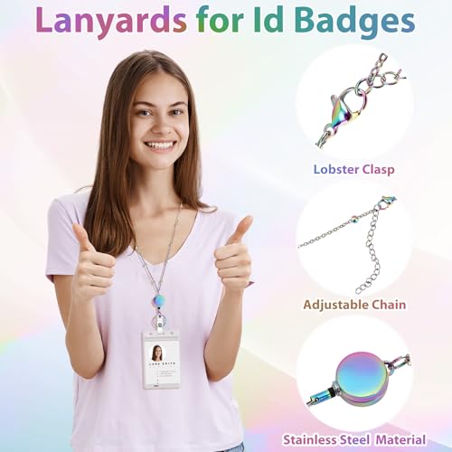 Stainless Steel Badge Lanyard with 2 Waterproof Id Holders, Blue - color: Bright Blue