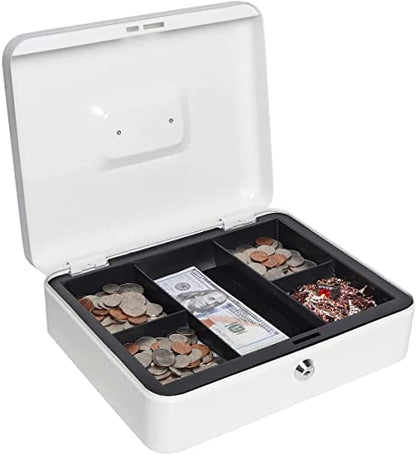 Cash Box with Money Tray and Key Lock, Parrency Large Money Box, 11 4/5" x 9 2/5" x 3 1/2", (XLarge with Key Lock White, XLarge) - color: White, size: XLarge（11.8")