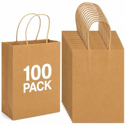 HavrePac Gift Paper Bags with Handles 5.9x3.15x8.26 inch 100 Pack Brown - color: Brown