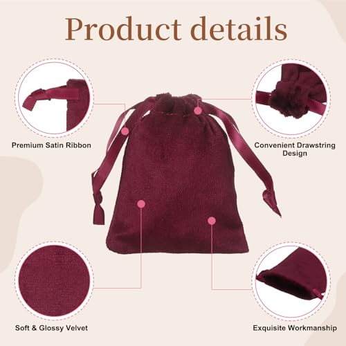 uxcell 20pcs Velvet Drawstring Bags 3.2"x3.9" Small Jewelry Pouches - color: Burgundy, size: 3.2" x 3.9"
