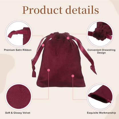 uxcell 20pcs Velvet Drawstring Bags 3.2"x3.9" Small Jewelry Pouches - color: Burgundy, size: 3.2" x 3.9"