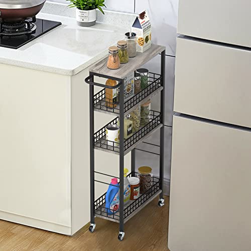 NOVIMANGO Slim Storage Cart Narrow Kitchen Cart 4 Tier, Grey - color: Grey