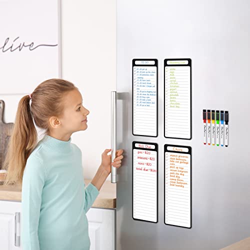 Magnetic Dry Erase List Board - 4"x12" Multifunctional List Board for Fridge - 6 Extra Fine Point Markers Included - Shipped Flat - style: 4-List