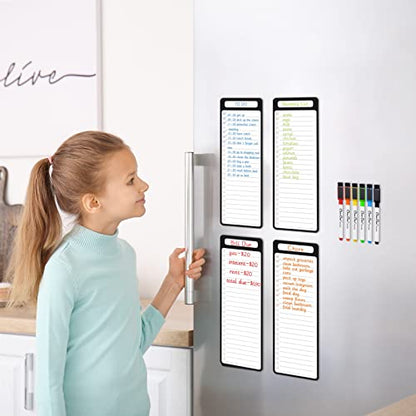 Magnetic Dry Erase List Board - 4"x12" Multifunctional List Board for Fridge - 6 Extra Fine Point Markers Included - Shipped Flat - style: 4-List