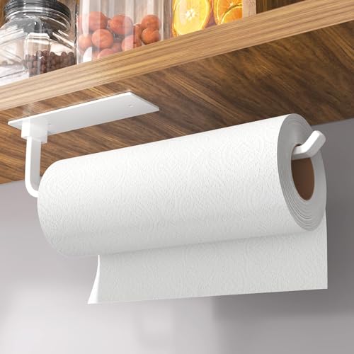 Paper Towel Holder Under Cabinet, Self-Adhesive or Drilling, White - color: White