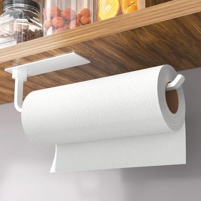 Paper Towel Holder Under Cabinet, Self-Adhesive or Drilling, White - color: White