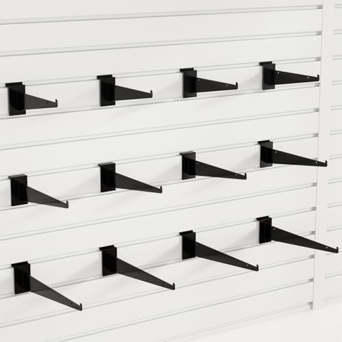 10" Black Slat Wall Shelf Brackets,10 PCS Slat Wall Brackets with Lip, Floating Metal Slat Wall Accessories - size: 10 Inch