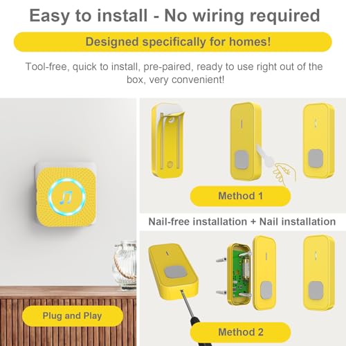 SURFOU Wireless Doorbell with 1 Button 2 Receivers,Door Bell,1300FT/400M Ultra-Long Range,55 Chimes 5 Volume,IP55 Waterproof,110 db Extra Loud with Flashing Light,for Home/Classroom/Office/Warehouse