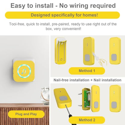 SURFOU Wireless Doorbell with 1 Button 2 Receivers,Door Bell,1300FT/400M Ultra-Long Range,55 Chimes 5 Volume,IP55 Waterproof,110 db Extra Loud with Flashing Light,for Home/Classroom/Office/Warehouse