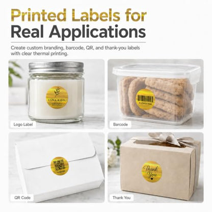 Round Holographic Gold Thermal Labels 1.5 in Vinyl Stickers 200 PCS - color: Holographic Gold, size: 1.5 × 1.5 Inch