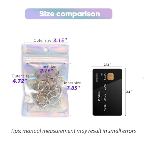 100Pcs Holographic Packaging Bags, 3.1x4.7 inch Resealable Foil Pouch - size: 100Pcs-3.1x4.7 Inch