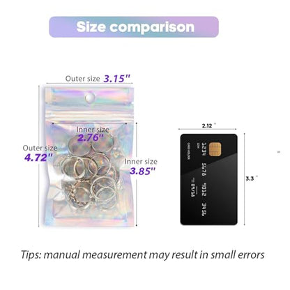 100Pcs Holographic Packaging Bags, 3.1x4.7 inch Resealable Foil Pouch - size: 100Pcs-3.1x4.7 Inch