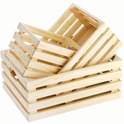 ZENFUN 3 Pack Wooden Nesting Crates with Handles, Decorative Hand Crafted Wood Box Nesting Crate Farmhouse Storage Basket Container for Display and Organization, Home Centerpieces