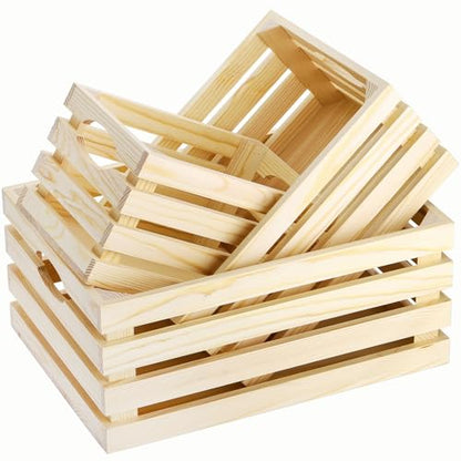 ZENFUN 3 Pack Wooden Nesting Crates with Handles, Decorative Hand Crafted Wood Box Nesting Crate Farmhouse Storage Basket Container for Display and Organization, Home Centerpieces