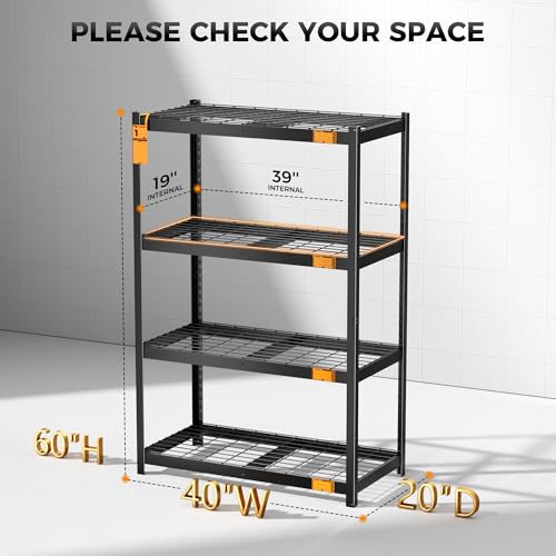 CAMMOO 3200LBS Storage Shelves, 4 Tier Wire Shelf 40" W x 20" D x 60" H - size: 40"W x 20"D x 60"H