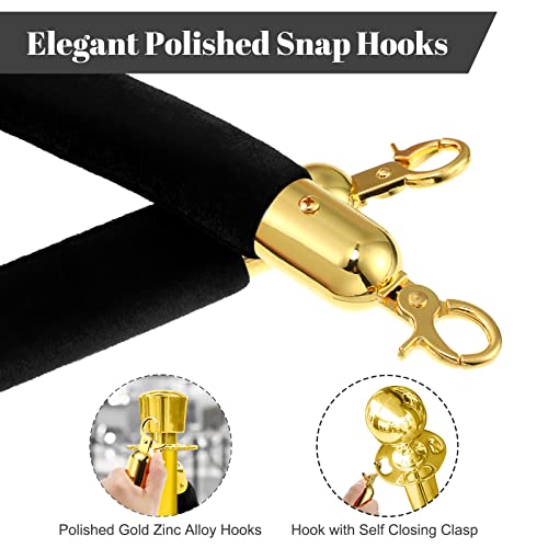 Fumete 6 Pcs Velvet Rope 4 Feet with Gold Hook Crowd Control, Black - color: Black