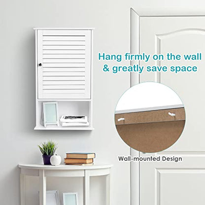 COSTWAY Bathroom Wall Cabinet, Large Capacity Storage Cabinet (White) - color: White