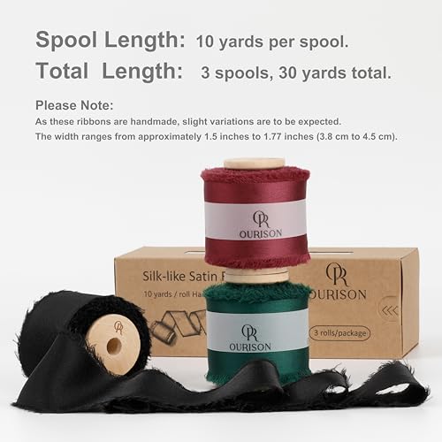 Silk Satin Ribbon 1.5" x 30 Yards Dark Green & Burgundy & Black - color: Dark Green& Burgundy& Black