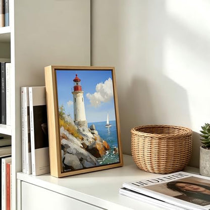 Lighthouse Coastal Ocean Wooden Box Sign Wall Art 8x12 Inch - color: Beach Lighthouse