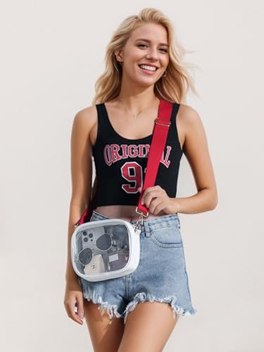 TOBVZOO Clear Bag Stadium Approved, Crossbody Transparent Bag for Concerts Sports Events, Purses for Men & Women - color: White - Red Striped Strap