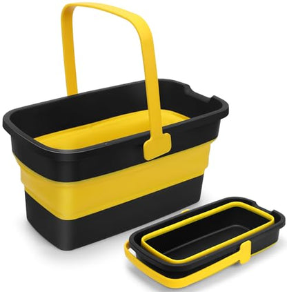 Collapsible Mop Bucket for Cleaning with Handle, Square Foldable Bucket - color: Grey Yellow