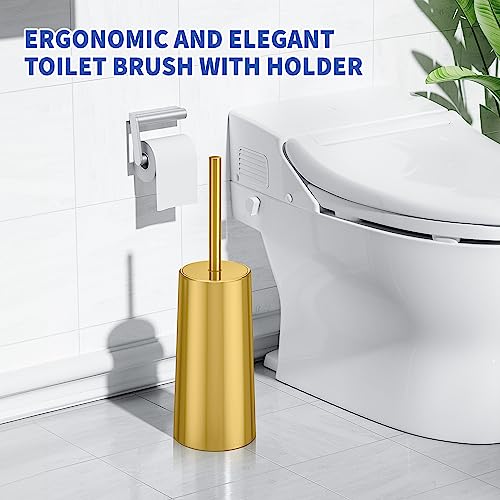 Toilet Brush and Holder, Toilet Brush Stainless Steel, Toilet Bowl Brush for Bathroom Toilet-Ergonomic, Elegant,Durable (Gold) - color: Gold