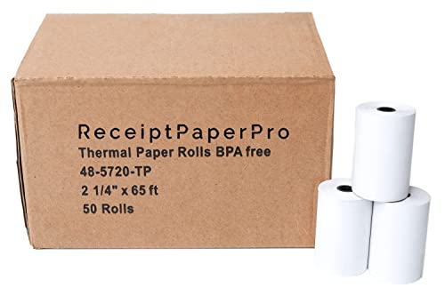 2 1/4” x 65 ft Thermal Receipt Paper Rolls, fits Ingenico Desk 3500 Desk 5000 Move 5000 Verifone t650 Pax a920, 50 Rolls/Case - size: 2 1/4" x 65 feet