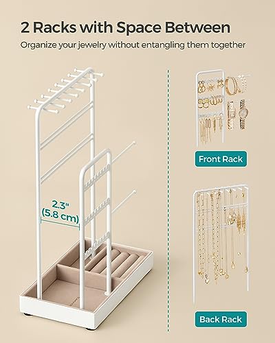 SONGMICS Jewelry Holder, Display Stand, Metal Frame, Velvet Tray - color: Matte White, size: 4.5"D x 7.7"W x 12.1"H