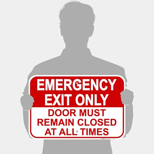 Emergency Exit Only, Door Must Remain Closed Sign, - size: 12x18